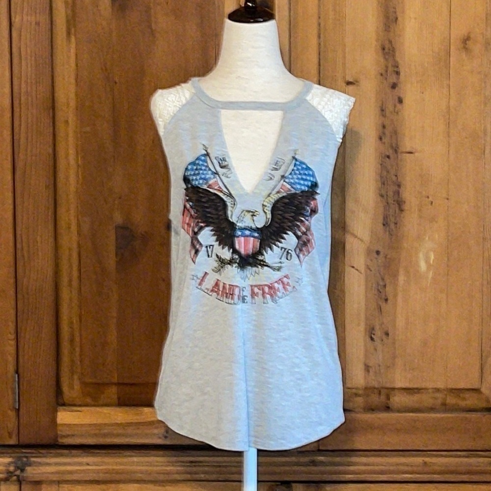 Others Follow “Land of the Free” T Shirt Gray Red White & Blue Sz. MD